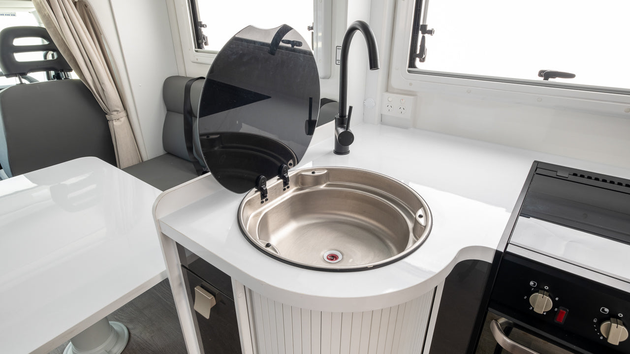 Winnebago Iluka Interior view of wash basin and dinette