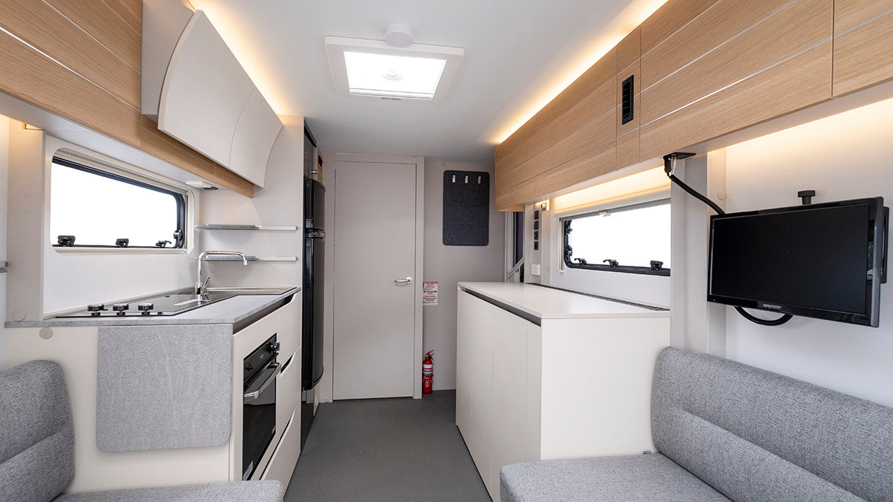 Adria Adora 492DT Interior with television and countertop